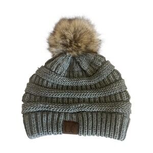 C.C. Exclusives Gray Knit Beanie Hat Pom One Size